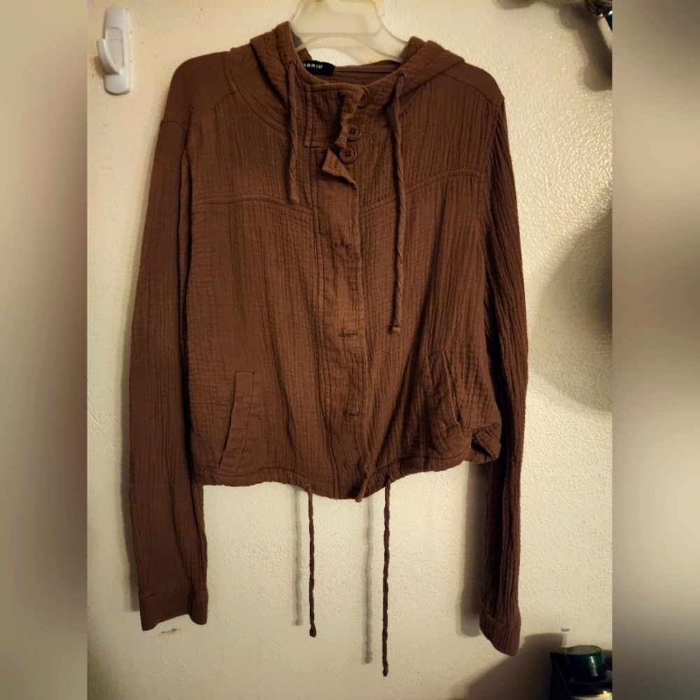Torrid lightweight cropped hooded light brown hooded jacket 00X Preowned